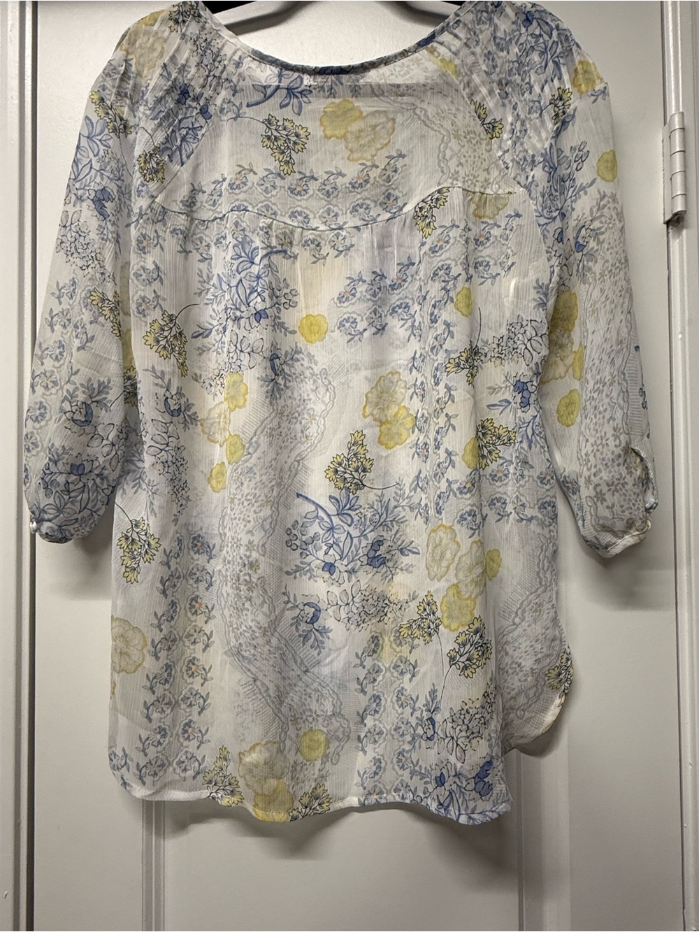Lauren Conrad LC Floral Peasant Blouse Size Large Sheer Boho Cottagecore - Picture 4 of 4